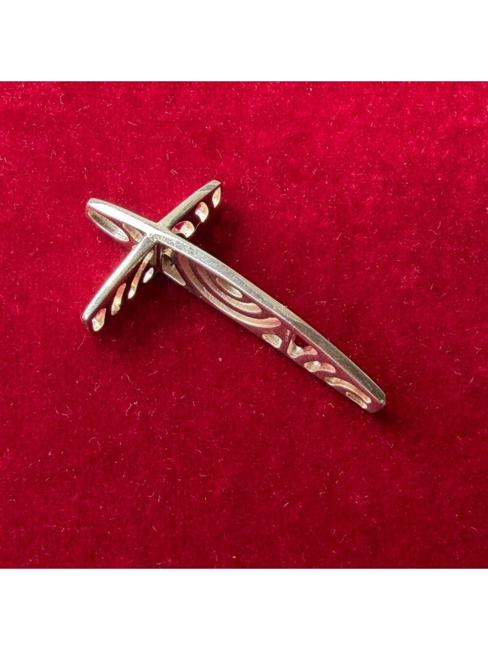 Vintage HAN 925 Sterling Silver Modernist Cut Out Openwork Cross Pendant Charm